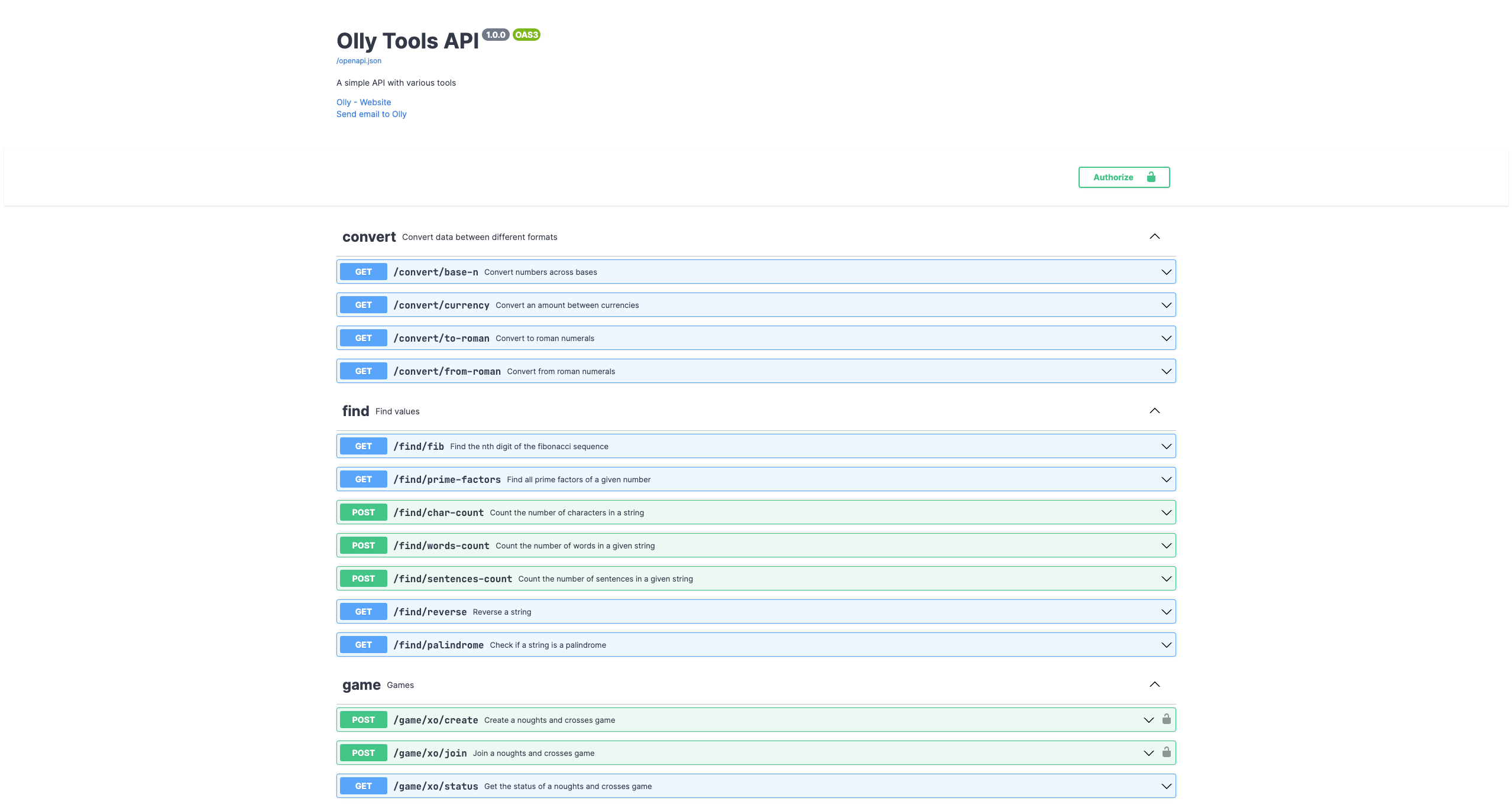 Olly Tools API